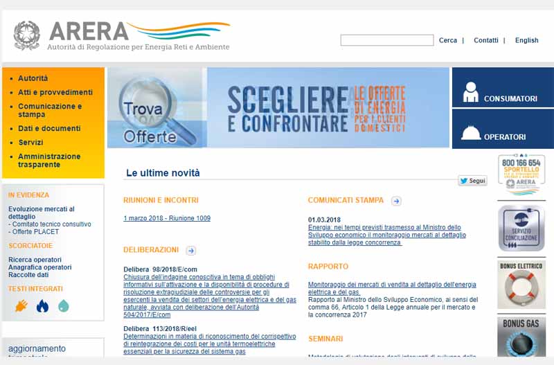 home page autorita arera