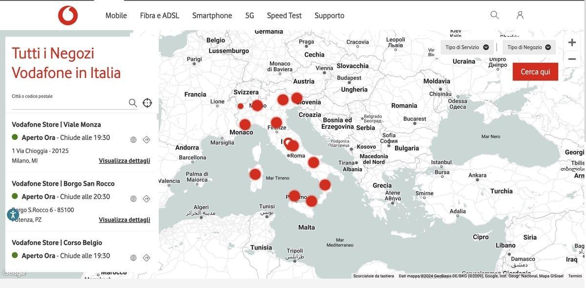 Mappa per la Ricerca di un Centro Vodafone Mappa per la Ricerca di un Centro Vodafone