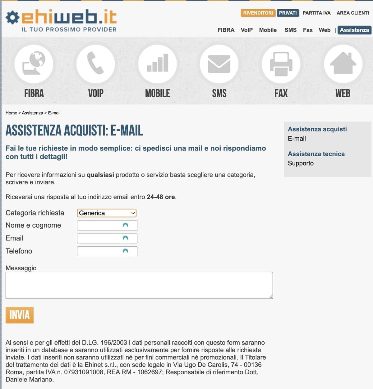 Modulo di Contatto Ehiweb Modulo di Contatto Ehiweb