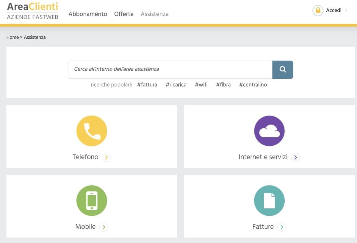 Pagina di Assistenza Area Clienti Fastweb Business Pagina di Assistenza Area Clienti Fastweb Business